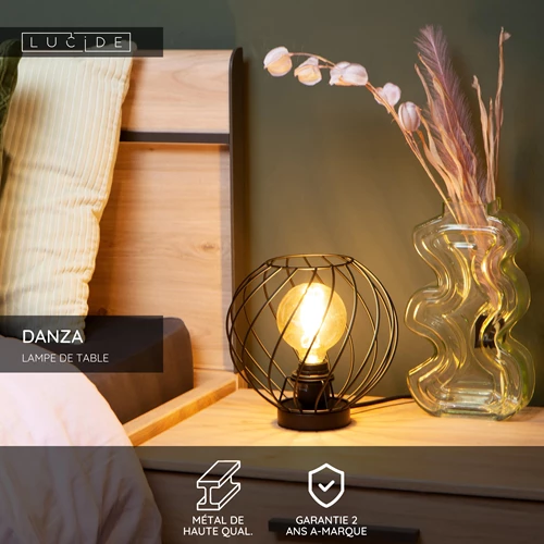 Lucide DANZA - Lampe de table - Ø 25 cm - 1xE27 - Noir - USP